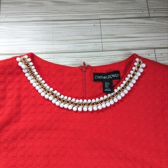 Cynthia Rowley Checkered Shift Dress with Beaded Chain Collar in Sienna Sz Small - Picture 5 of 10